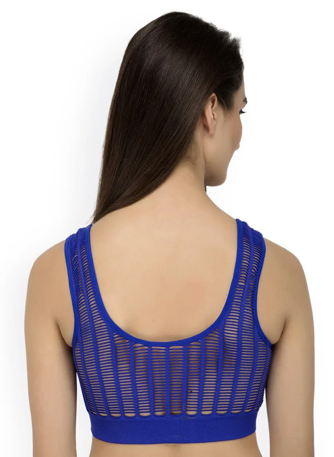 Laceandme Laceandme Blue Solid Non-Wired Lightly Padded Sports Bra